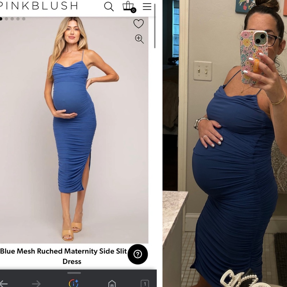 Pink Blush Blue Ruched Maternity dress